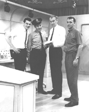 L-R- Ron MacAdam, Ray Rayner, Dale Juhlin (director), and Hal Stein.  Courtesy of The MBC.